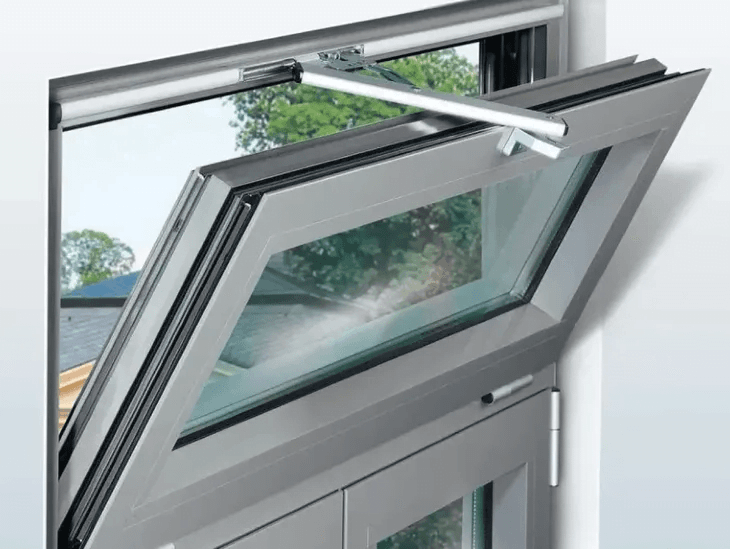 A window that opens from above with a holder that doesn 't let it fall out