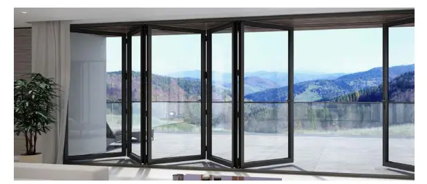 Modern glass doors with mountain view